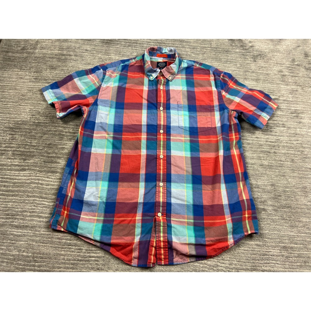 St. John's Bay Button Down Mens XL Multi Plaid Short Sleeve Comfort Stretch